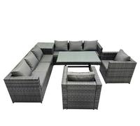 Fimous Outdoor Corner Sofa Chair Dining Table Set Garden Rattan Furniture Set 8 Seater with Side Table Dark Grey
