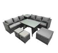 Fimous Garden Rattan Furniture Set 9 Seater with Side Table 3 Stool Dark Grey Fimous Dark Grey