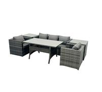 Fimous Outdoor Dining Table Sofa Armchair Set with 2 Side Tables Garden Furniture Set Dark Grey Mixed