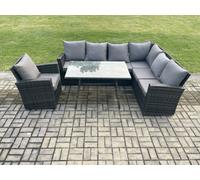 Fimous Outdoor Furniture Garden Dining Set Rattan Corner Sofa Chair Set Rectangular Dining Table With Temper Glass