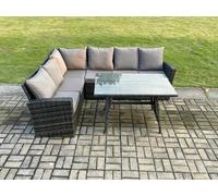 Fimous Outdoor Furniture Garden Dining Set Rattan Corner Sofa Set Rectangular Dining Table Dark Grey Mixed
