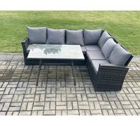 Fimous Outdoor Furniture Garden Dining Set Rattan Corner Sofa Set Rectangular Dining Table With Temper Glass