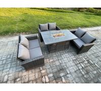 Fimous Outdoor Garden Dining Sets 6 Seater Rattan Patio Furniture Sofa Set with Gas Firepit Table in Dark Grey Fimous Dark Grey