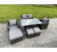 Fimous Outdoor Garden Dining Sets 7 Seater Rattan Patio Furniture Sofa Set with Rising Lifting Table in Dark Grey Fimous Dark Grey