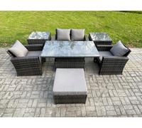 Fimous Outdoor Garden Dining Sets Rattan Patio Furniture Sofa Set With Rising Lifting Table 2 Side Tables