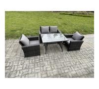 Fimous Wicker Rattan Garden Furniture Corner Sofa Set with Oblong Dining Table 2 Small Footstools Chair 9 Seater Outdoor Rattan Set Dark Grey Mixed