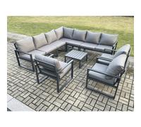 Fimous Outdoor Garden Furniture Patio Lounge Corner Sofa Aluminium Set with Square Coffee Table 3 Pcs Arm Chairs Dark Grey