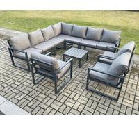 Fimous Outdoor Garden Furniture Patio Lounge Corner Sofa Aluminium Set with Square Coffee Table 3 Pcs Arm Chairs Dark Grey