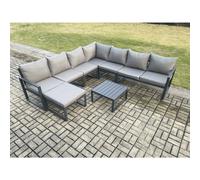 Fimous Outdoor Garden Furniture Patio Lounge Corner Sofa Aluminium Set with Square Coffee Table Big Footstool Dark Grey
