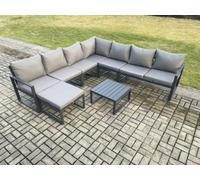 Fimous Outdoor Garden Furniture Patio Lounge Corner Sofa Aluminium Set with Square Coffee Table Big Footstool Dark Grey Fimous Dark Grey