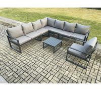 Fimous Outdoor Garden Furniture Patio Lounge Corner Sofa Aluminium Set with Square Coffee Table Chair Dark Grey