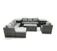 Fimous Outdoor Garden Furniture Set 10 Seater Rattan Sofa Set with Coffee Table 3 Footstools Armchair 2 Side Tables Dark Grey Mixed
