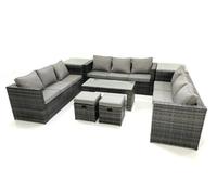 Fimous Outdoor Garden Furniture Set 11 Seater Rattan Sofa Set With Coffee Table 2 Small Footstools 2 Side Tables Dark Grey Mixed
