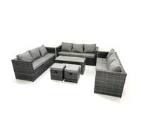 Fimous Outdoor Garden Furniture Set 11 Seater Rattan Sofa Set with Coffee Table 2 Small Footstools Dark Grey Mixed
