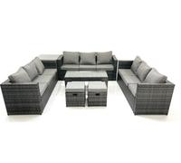 Fimous Outdoor Garden Furniture Set 11 Seater Rattan Sofa Set With Coffee Table 2 Small Footstools Side Table Dark Grey Mixed