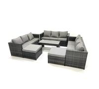 Fimous Outdoor Garden Furniture Set 6 Pieces Rattan Sofa Set with Coffee Table 2 Big Footstools Dark Grey Mixed