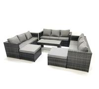 Fimous Outdoor Garden Furniture Set 6 Pieces Rattan Sofa Set with Coffee Table 2 Big Footstools Dark Grey Mixed Fimous Dark Grey
