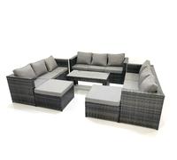 Fimous Outdoor Garden Furniture Set 6 Pieces Rattan Sofa Set with Coffee Table 2 Big Footstools Dark Grey Mixed