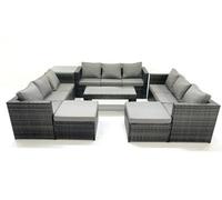 Fimous Outdoor Garden Furniture Set 7 Pieces Rattan Sofa Set with Coffee Table 2 Big Footstools Side Table Dark Grey Mixed