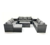 Fimous Outdoor Garden Furniture Set 7 Pieces Rattan Sofa Set with Coffee Table 3 Footstools Dark Grey Mixed