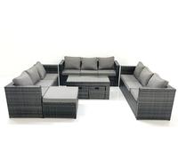 Fimous Outdoor Garden Furniture Set 7 Pieces Rattan Sofa Set with Coffee Table 3 Footstools Dark Grey Mixed