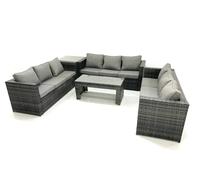Fimous Outdoor Garden Furniture Set 9 Seater Rattan Sofa Set with Coffee Table Side Table Dark Grey Mixed