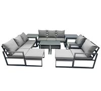 Fimous Aluminium 3 Seat Sofa Coffee Table Sets with 4 Stools 2 Side Tables in Dark Grey Fimous Dark Grey