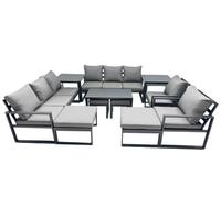 Fimous Outdoor Garden Furniture Set Aluminium Lounge 3 Seat Sofa Oblong Coffee Table Sets With 2 Chairs 4 Stools 2 Side Tables