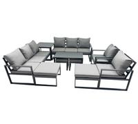Fimous Outdoor Garden Furniture Set Aluminium Lounge 3 Seat Sofa Oblong Coffee Table Sets With 2 Chairs 4 Stools Side Table