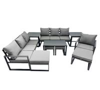 Fimous Outdoor Garden Furniture Set Aluminium Lounge 3 Seat Sofa Oblong Coffee Table Sets With Chair 4 Stools 2 Side Tables