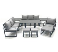 Fimous Outdoor Garden Furniture Set Aluminium Lounge Sofa Adjustable Rising Lifting Dining Table Sets With 3 Footstools