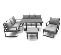 Fimous Outdoor Garden Furniture Set Aluminium Lounge Sofa Adjustable Rising Lifting Dining Table Sets with 2 Big Footstools Dark Grey