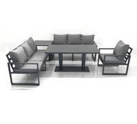 Fimous Outdoor Garden Furniture Set Aluminium Lounge Sofa Adjustable Rising Lifting Dining Table Sets with Side Table Dark Grey