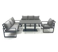 Fimous Outdoor Garden Furniture Set Aluminium Lounge Sofa Adjustable Rising Lifting Dining Table Sets Dark Grey