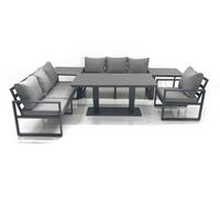 Fimous Outdoor Garden Furniture Set Aluminium Lounge Sofa Adjustable Rising Lifting Dining Table Sets with 2 Side Tables Dark Grey