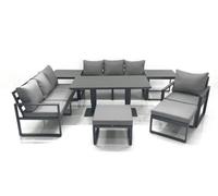 Fimous Outdoor Garden Furniture Set Aluminium Lounge Sofa Adjustable Rising Lifting Dining Table Sets With 2 Big Footstools