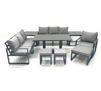 Fimous Outdoor Garden Furniture Set Aluminium Lounge Sofa Adjustable Rising Lifting Dining Table Sets with 3 Footstools 2 Side Tables Dark Grey