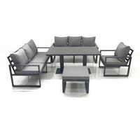 FIMOUS Garden Furniture Set – Aluminium Lounge Sofa, Adjustable Lift Table & Footstool, Dark Grey