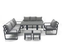 Fimous Outdoor Garden Furniture Set Aluminium Lounge Sofa Adjustable Rising Lifting Dining Table Sets With 2 Small Footstool