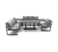 FIMOUS Outdoor Furniture Set Aluminium Sofa Adjustable Rising Table with 2 Side Tables Dark Grey