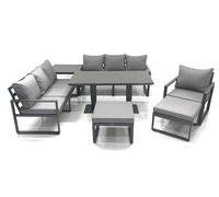 Fimous Outdoor Garden Furniture Set Aluminium Lounge Sofa Adjustable Rising Lifting Dining Table Sets with 2 Big Footstools Side Table