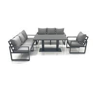 Fimous Outdoor Garden Furniture Set Aluminium Lounge Sofa Adjustable Rising Lifting Dining Table Sets Dark Grey