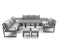 Fimous Outdoor Garden Furniture Set Aluminium Lounge Sofa Adjustable Rising Lifting Dining Table Sets with 2 Small Footstools 2 Side Tables