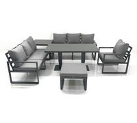FIMOUS Outdoor Garden Furniture Set – Aluminium Lounge Sofa and Adjustable Dining Table, Dark Grey