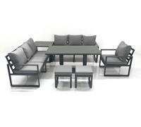 Fimous Outdoor Garden Furniture Set Aluminium Lounge Sofa Adjustable Rising Lifting Dining Table Sets with 2 Small Footstools Side Table