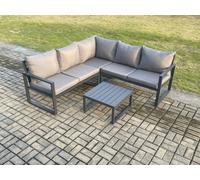 Fimous Outdoor Garden Furniture Set Aluminium Lounge Sofa Square Coffee Table Sets Indoor Conservatory Set Dark Grey