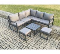 Fimous Outdoor Garden Furniture Set Aluminium Lounge Sofa Square Coffee Table Sets with 2 Small Footstools in Dark Grey Fimous Dark Grey