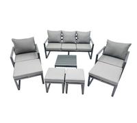 Fimous Outdoor Garden Furniture Set Aluminium Lounge Sofa Square Coffee Table Sets With 4 Stools Dark Grey