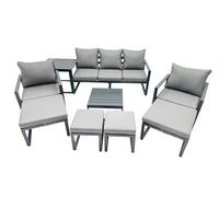 Fimous Outdoor Garden Furniture Set Aluminium Lounge Sofa Square Coffee Table Sets with 4 Stools Side Table Dark Grey