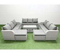 Fimous Outdoor Garden Furniture Set Pe Rattan 3 Seater Sofa Set With Oblong Coffee Table 4 Footstools Light Grey